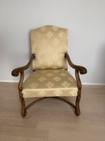 Armchair vintage patterned fabric wood frame good condition