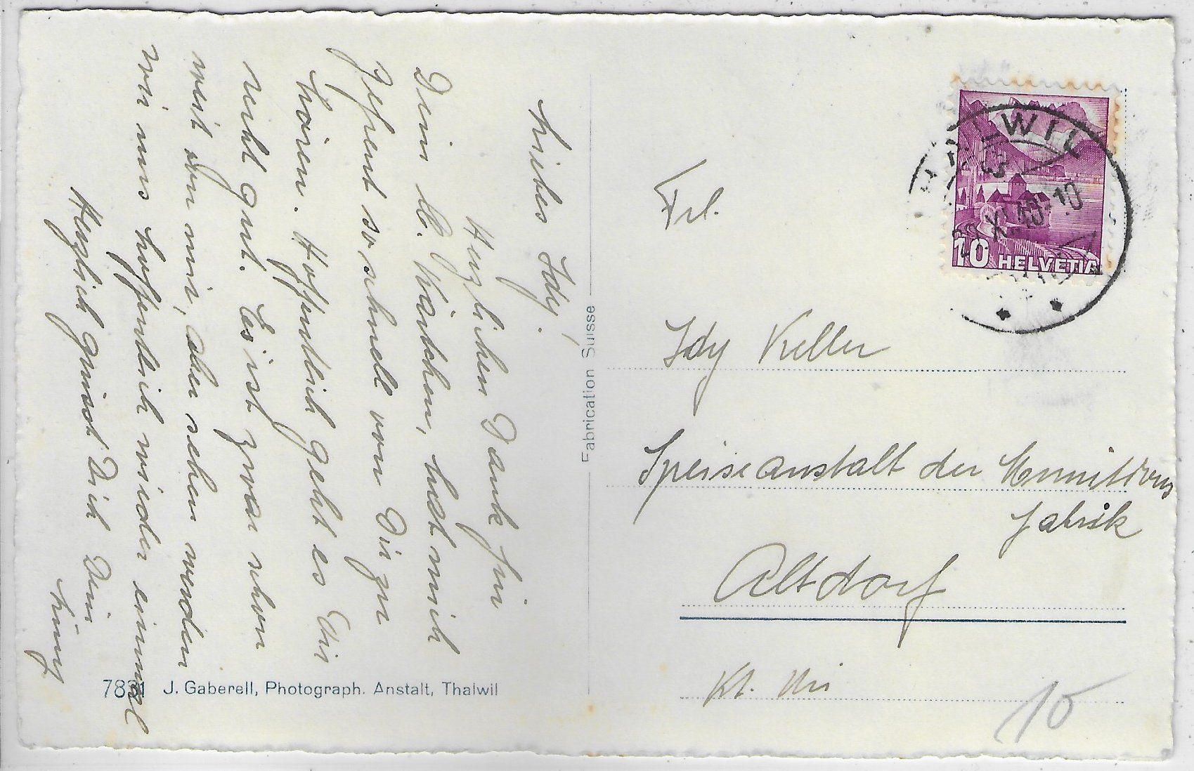 Cartoline postali: Volksheim zum Rosengarten - Thalwil – Usato da Ettingen venduto da Kartenplanet 1