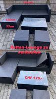 Rattan Lounge mit Tisch und 2 Hockern schwarz