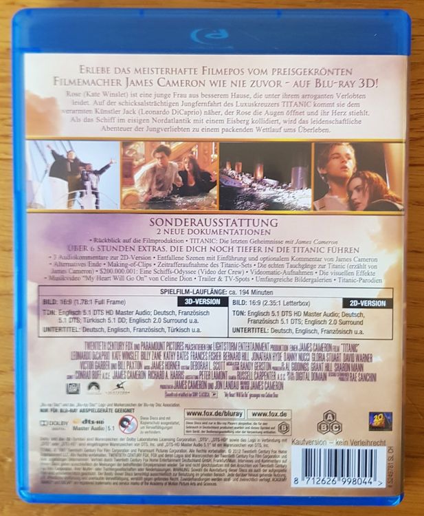 Blu Ray Disc Titanic 3d Kaufen Auf Ricardo 9175