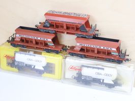 Liliput SBB 5 x Weiacher Kieswagen / CIBA Tankwagen H0