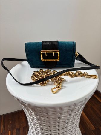 BURBERRY Umhängetasche Leder Türkiesblau/schwarz 2 Träger