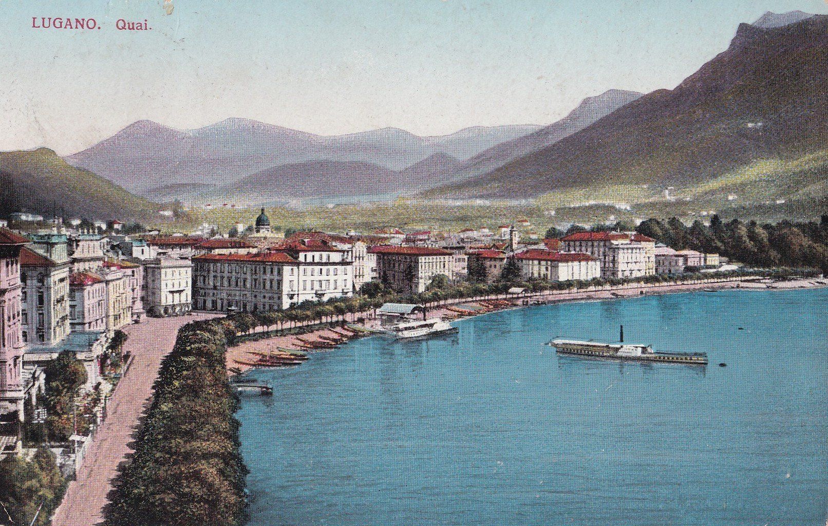 Cartoline postali: Lugano Quai mit kleinem Dampfschiff – Usato da Olten venduto da clotaldi
