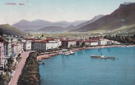 Lugano Quai mit kleinem Dampfschiff