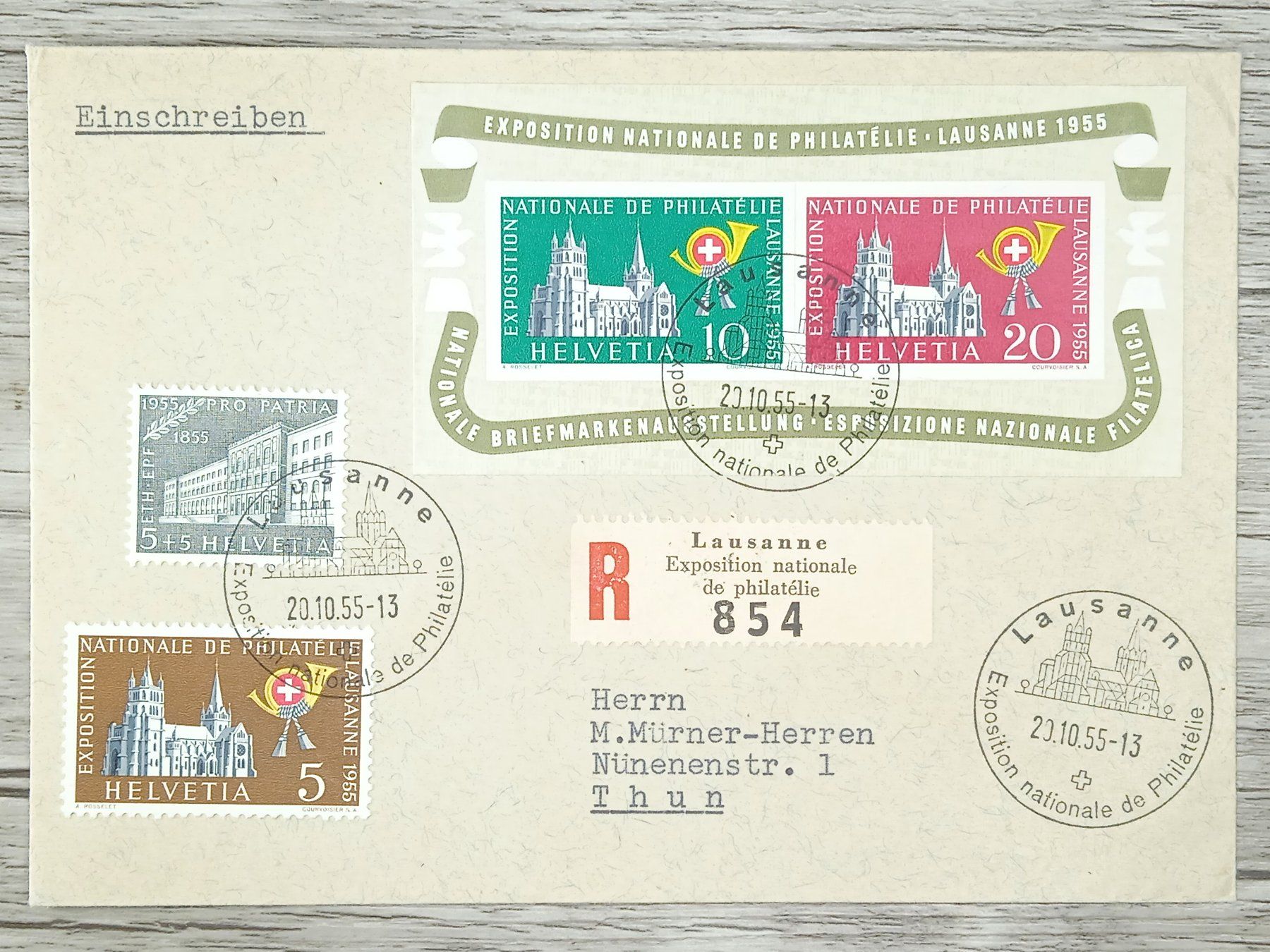 Tutti i francobolli: TR13 Enveloppe + Timbre Suisse 1955 – Usato da Cousset venduto da Patrick_Collections