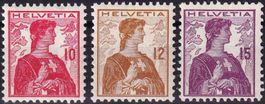 1909, Helvetia Brustbild ll Nr. 120-122, postfr.** Serie.