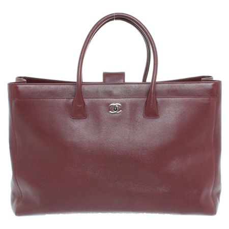 RARE!! CHANEL Calfskin XL Cerf Leather Bordeaux Brown Tote