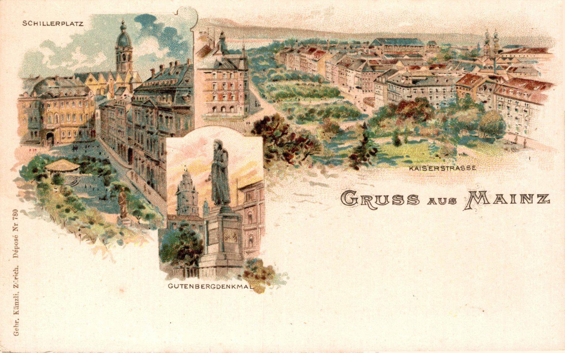 Cartoline postali: 3 Lithos Gruss aus Mainz (1898) – Usato da Bronschhofen venduto da Astore 2