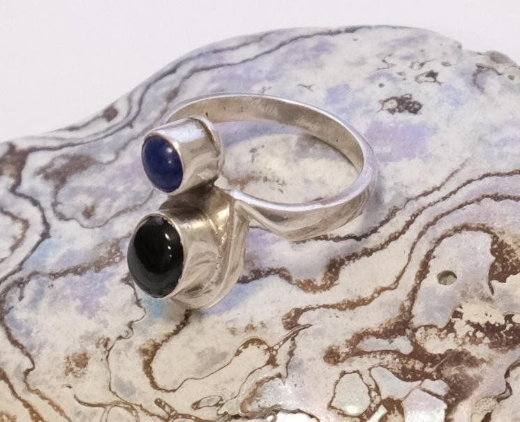 Anelli: Silberring Onyx und Lapislazuli Vintage – Usato da Zürich venduto da Melody2000 2