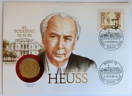 Numisbrief Theodor Heuss 2 DM Münze vergoldet ab 1 Fr.!