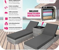 + 2x Alu Polyrattan Sonnenliege + Tisch Gartenliege Rattan