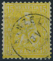 ZH Hirzel - Zwergstempel - Sitzende Helvetia - Faserpapier!