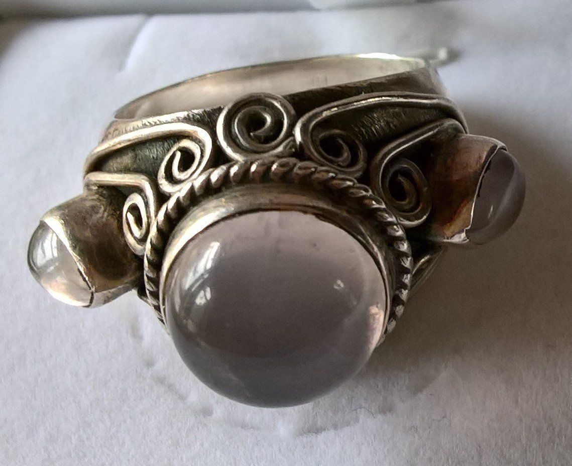 Anelli: 925Silber-3Stein ***verschnörkelter Ring + 3 Mondsteine*** – Usato da Ebnat-Kappel venduto da carastellabella