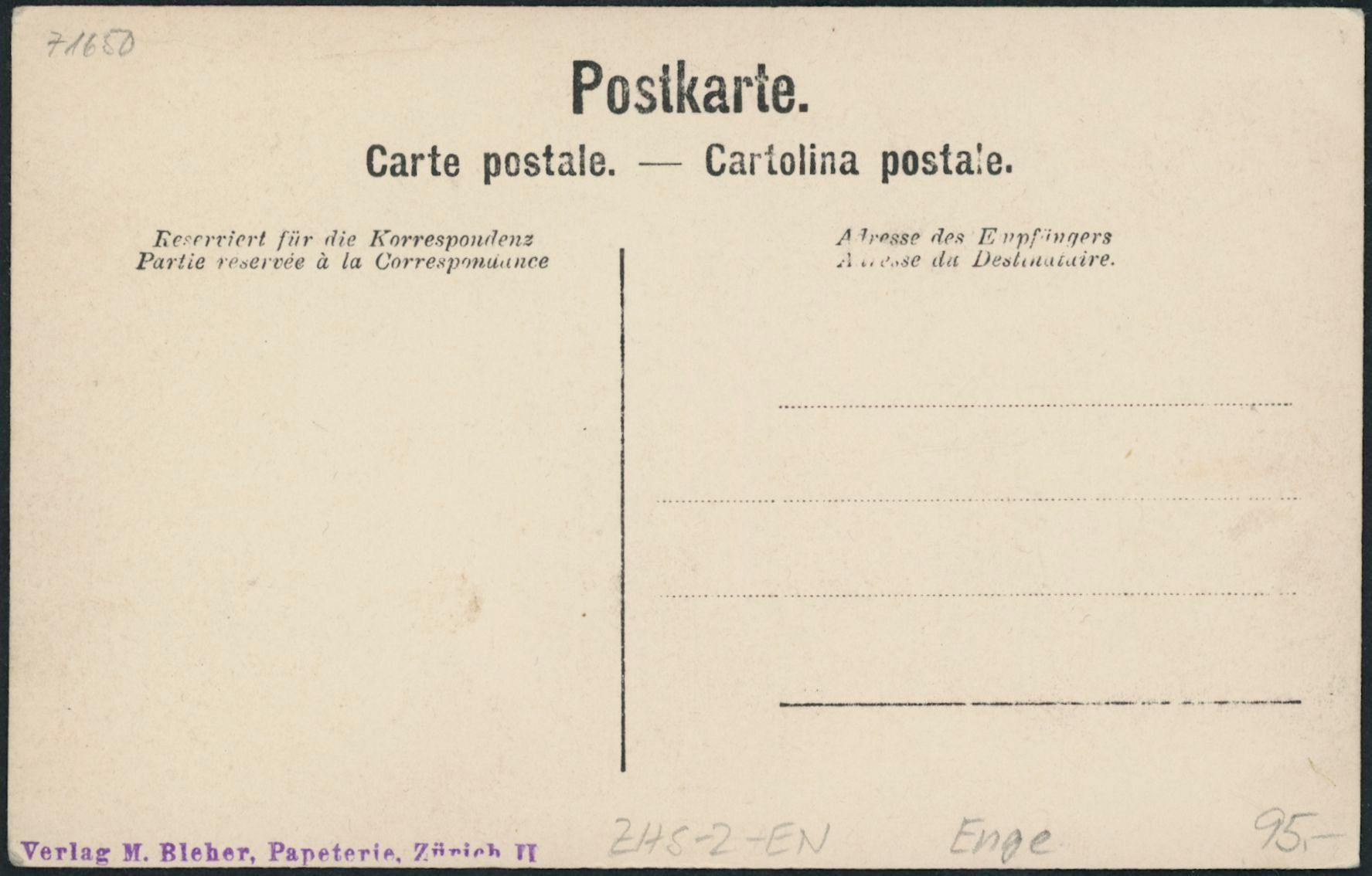 Cartoline postali: ZHS Enge - Zürich – Nuovo (secondo la descrizione) da Schindellegi venduto da leecollect 1