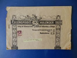 1920, 15 Rp Tellbrust auf Eulenspiegel-Kalender-Streifband