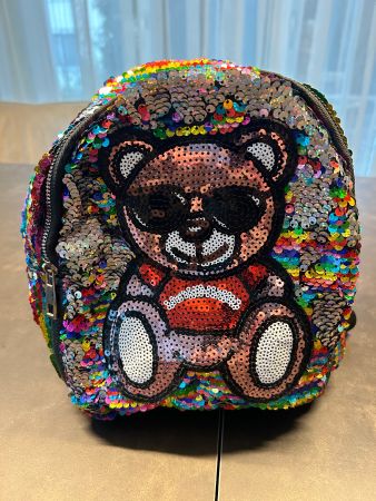 Glitzer Rucksack mit Bär-Motiv