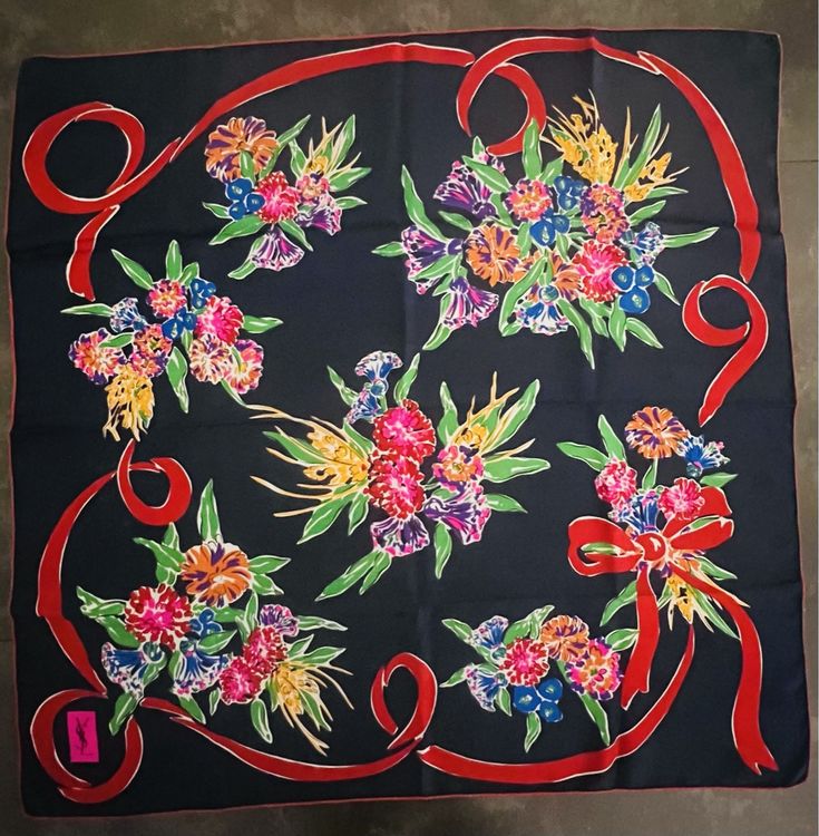 Foulard Carré 100% Soie Lourde Rochelle Vintage 90x90 Cm - Couleur Verte - Occasion Très Bon état