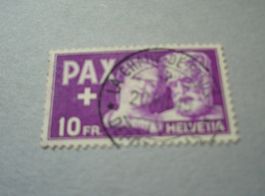 10.- Franken Marke PAX 1945, gestempelt