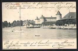 AK Morges, Boote am Hafen, 1900