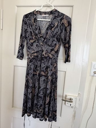 Wickelkleid · Paisley schwarz, grau, braun M 38