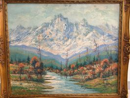 69.5X59.5/ Ölgemälde Berglandschaft/ Bilderrahmen