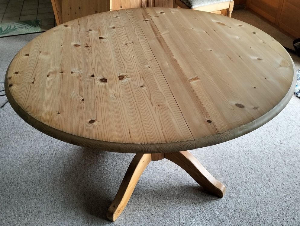 Engadiner Holztisch massiv, Kiefer gewachst, rund ausziehbar (Gebraucht ...
