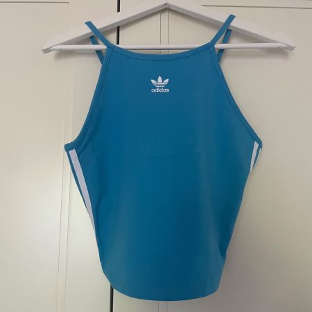 Adidas Sport Croptop Trägertop blau weiss Grösse S
