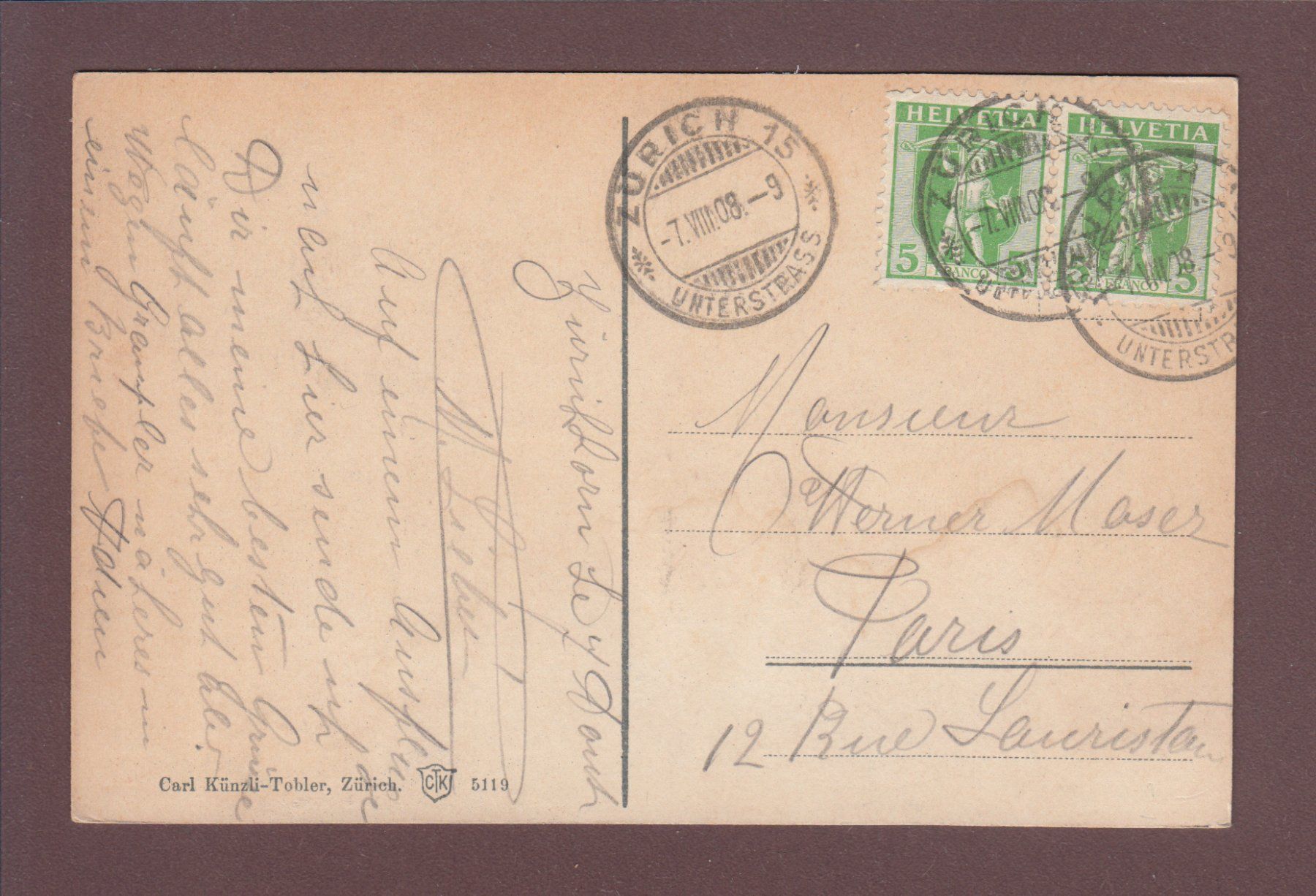 Cartoline postali: ZÜRICH - Zürichhorn - 1908 – Usato da Pully venduto da nicecards 1