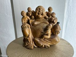 Lachender Budda - Original Holz Skulptur