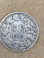 SVIZZERA 1/2  FR MONETA IN ARGENTO 1943 usata - circolata