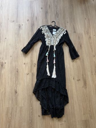 Maxikleid schwarz Spitze Boho Fransen Gr. S Sommer