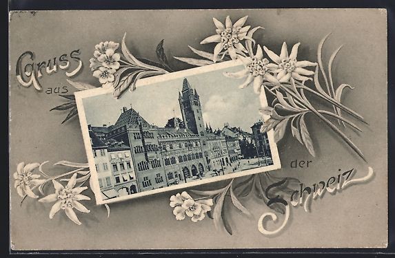 Cartoline postali: Basel, Rathaus, Edelweiss, Passepartout – Usato da Berlin venduto da bartko-reher