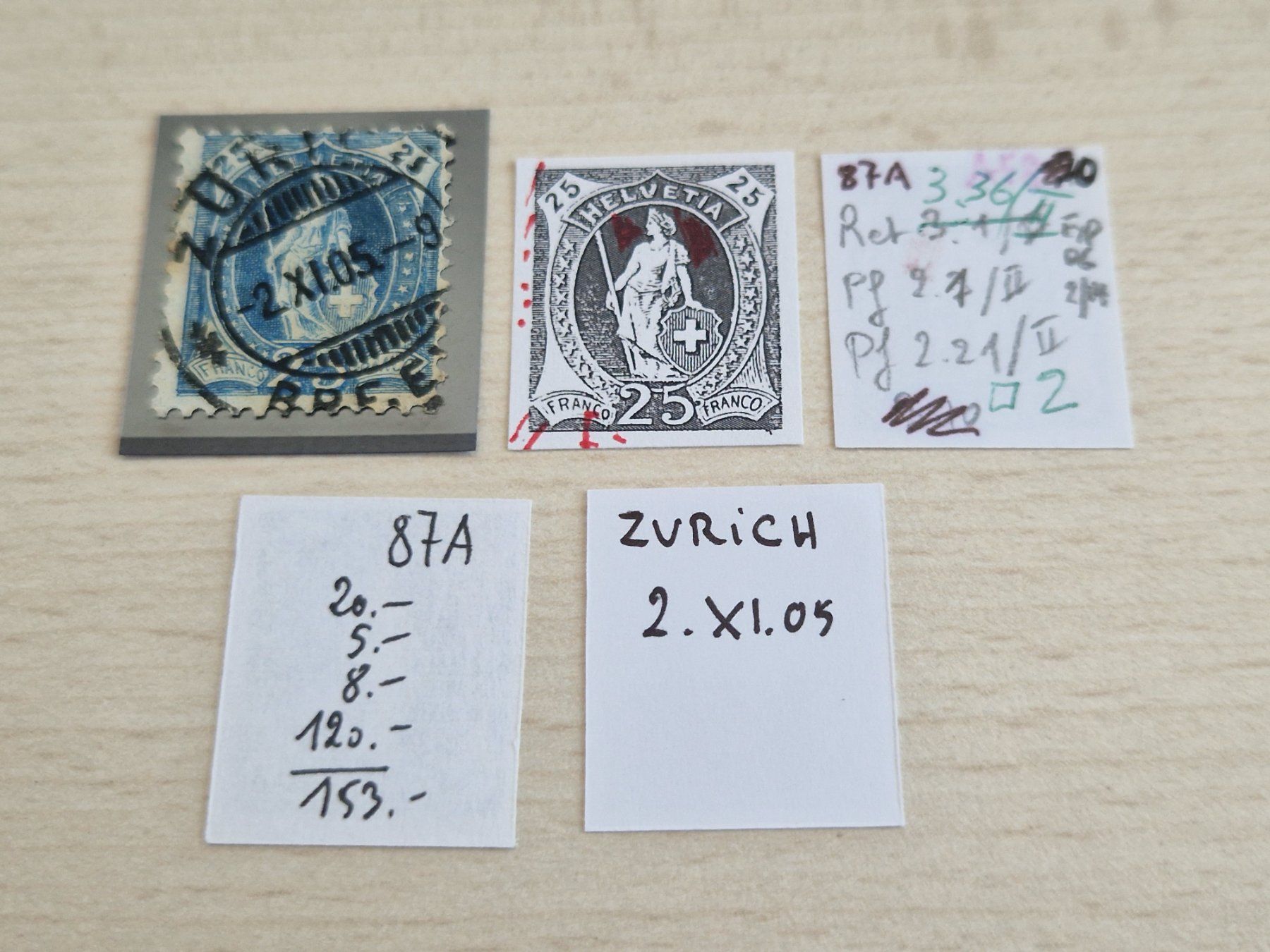 Alle Briefmarken: Stehende 87A, verschiedene Retouchen/Plattenfehler, ab 1.- – Gebraucht aus Burgdorf von Glossy01