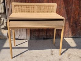 Schreibtisch Holz mit Rattan Einsatz neuwertig