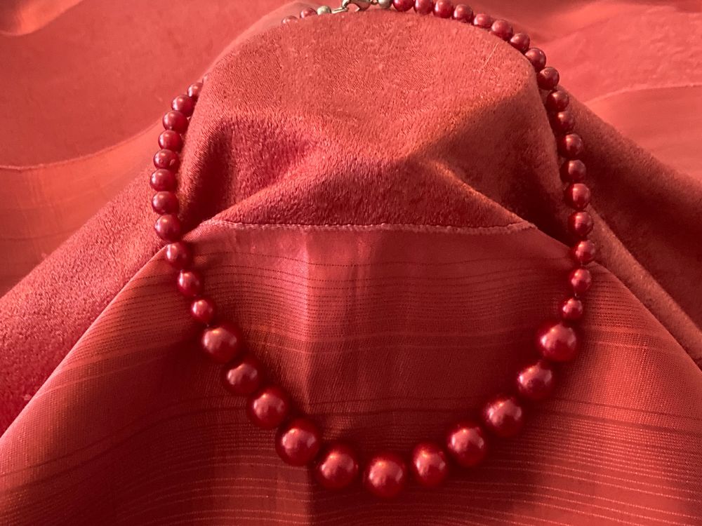 Collier En Perles De Verre Rouge - Vintage, Bon état