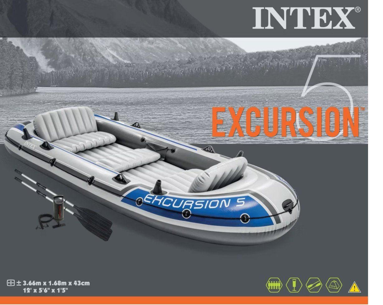 Bateaux: Schlauchboot Intex Excursion 5 grau/blau 366cm – D'occasion à Binningen par nedster