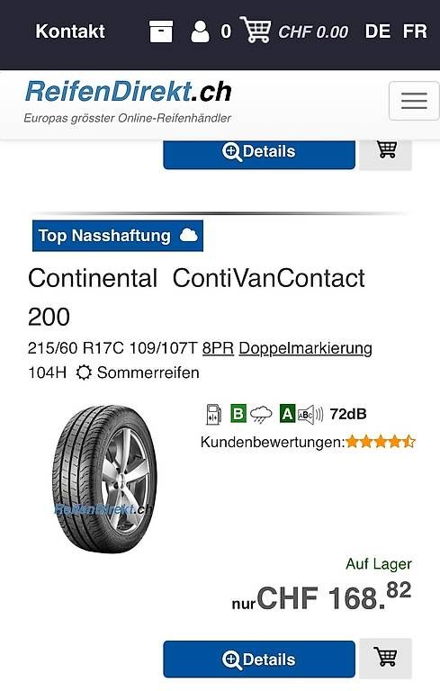 Continental Pneumatici & Ruote complete: 2 Stk. Continental Sommer  215/60 17C – Usato da Zug venduto da Deks 4