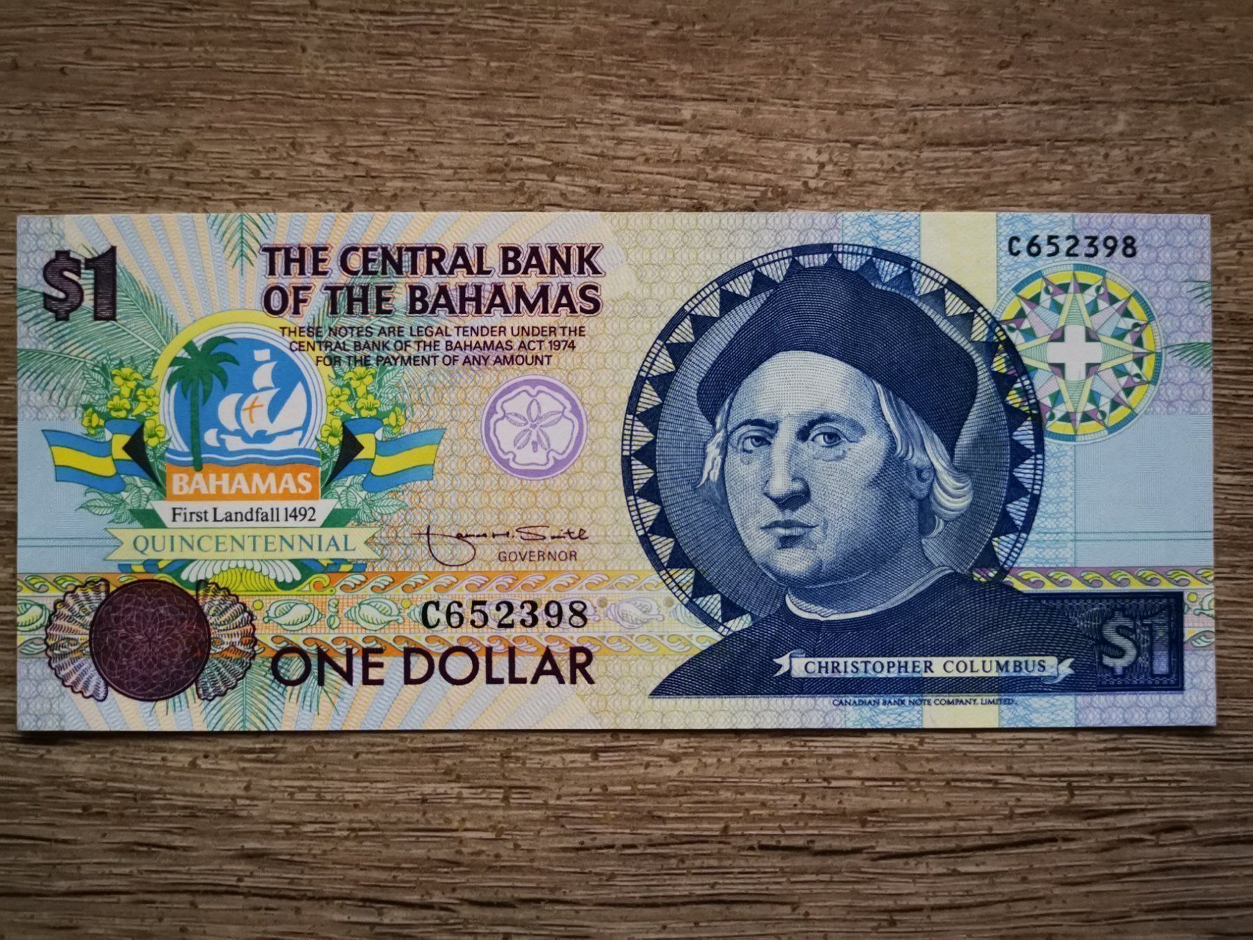 Banknoten: Bahamas 1 Dollar 1992 Commémorative UNC _3 – Neu (gemäss Beschreibung) aus Cousset von Patricio77
