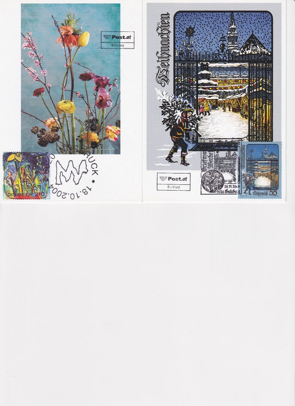 Cartoline: 2 Maximumkarten Austria Blumen Winter Weihnachten 2004 ... – Usato da Rorbas venduto da Raupetier