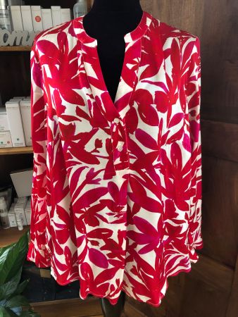 Damen Bluse rot weiss Blumenmuster
