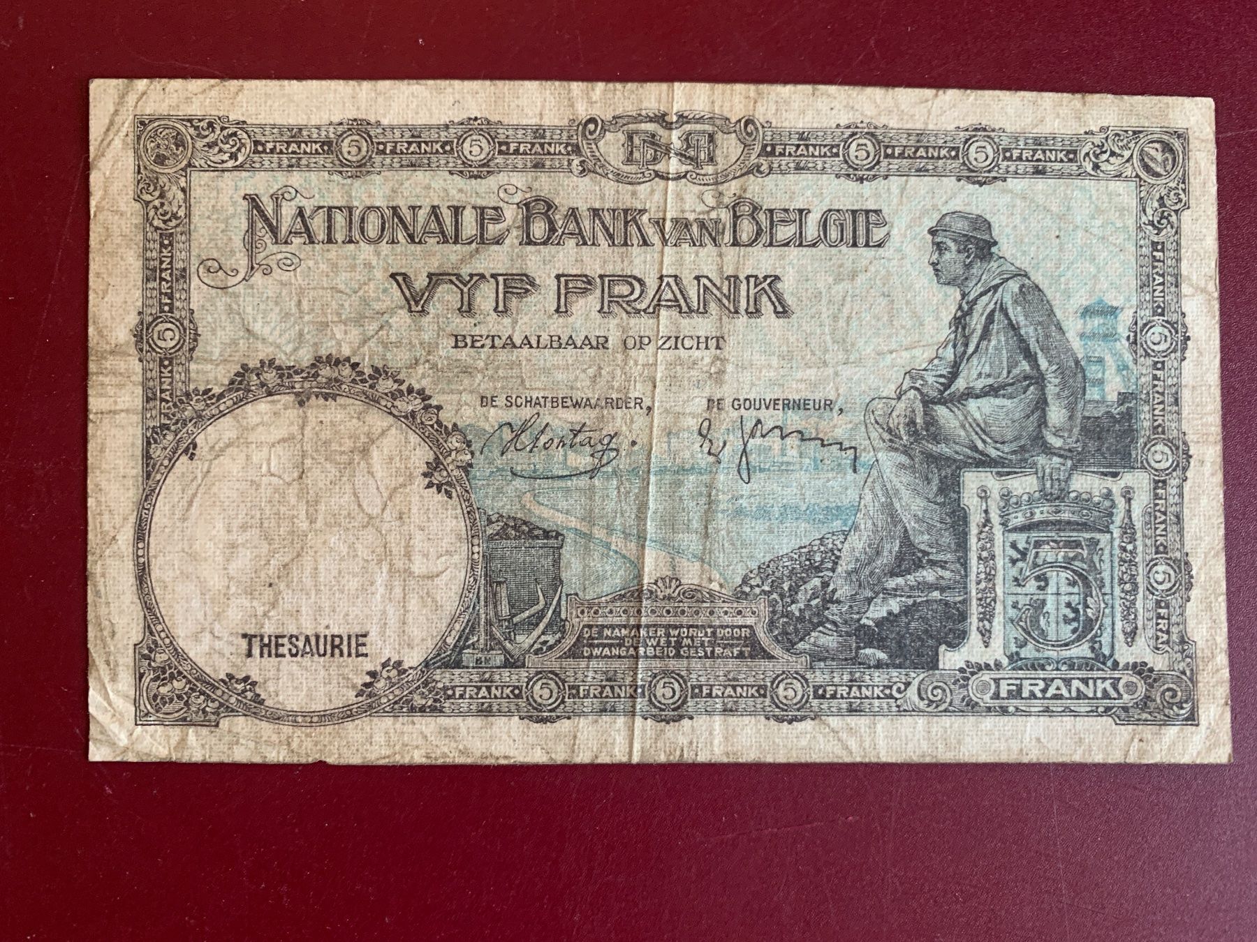 Banconote: BELGIQUE - 5 Francs 07.03.1938 - Gebraucht / Usagé – Usato da Le Lignon venduto da Trikles 1