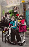 Romantik: Familie, koloriert, italienische Karte, um 1936
