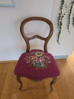 Antiker Stuhl Holz Gobelin Blumenstickerei Top