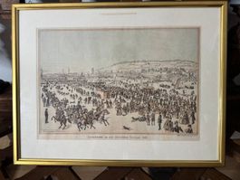 Seegfrörni 1891 — Zürichsee-Lithographie im Goldrahmen