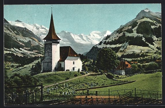 Cartoline postali: AK Frutigen, Panorama mit Kirche, 1906 – Usato da Berlin venduto da bartko-reher