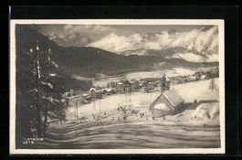 Pontresina, Teilansicht, Kirche mit Frie