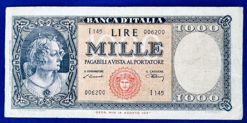 1000 Lire 1947 Italien Banknote in Sehr schön (Gebraucht) in ...