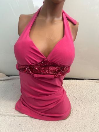 MEGA SEXY PINK TOP NECKHOLDER FIGURBETONT RÜCKENFREI S NEU