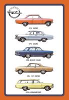 Blechschild-OPEL REKORD MODELL ÜBERSICHT