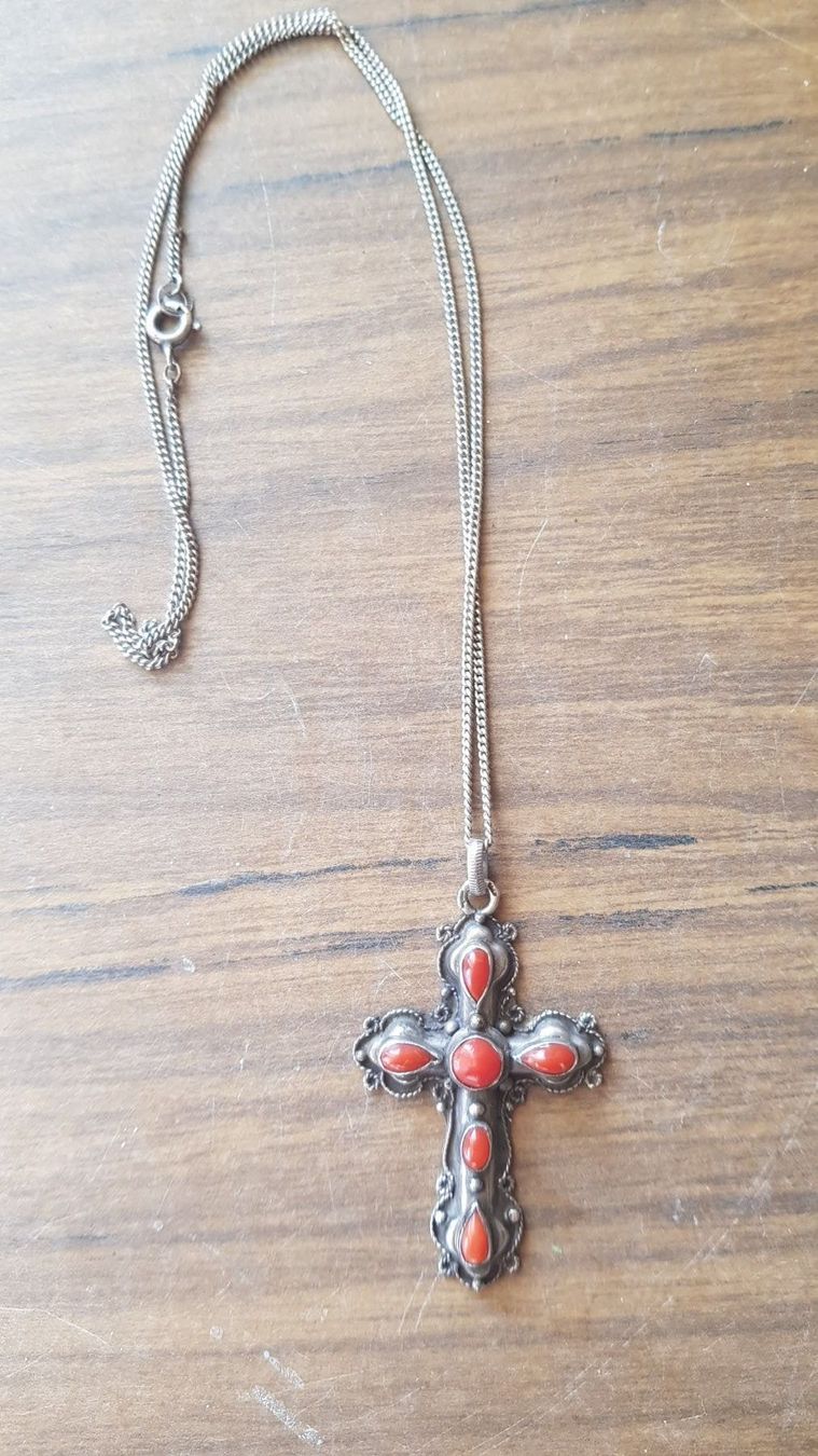 Ciondoli: Silberkreuz Korallen Jugendstil – Usato da Mörschwil venduto da antiksalon21 8